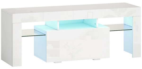 HOMCOM Mobile TV, con illuminazione LED e ripiani in vetro temperato, 120x34x45cm, Bianco | Aosom Italy
