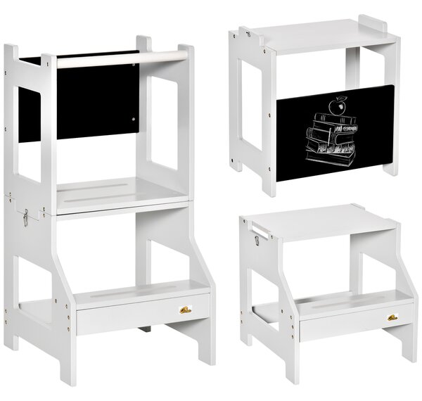HOMCOM Scala Montessori 3 in 1 per Bambini con 1 Lavagna e Bordi Alti di Sicurezza, in Legno, 42x44x86 cm, Grigio | Aosom Italy