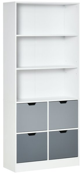 HOMCOM Mobile Libreria con 4 Cassetti e 3 Ripiani Aperti per Casa e Ufficio, in MDF e Truciolato, 76x30x173cm, Bianco e Grigio