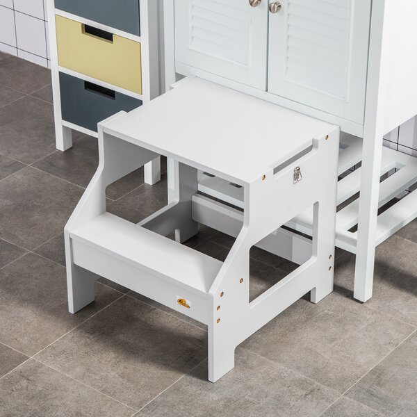 HOMCOM Scala Montessori 3 in 1 per Bambini con 1 Lavagna e Bordi Alti di Sicurezza, in Legno, 42x44x86 cm, Grigio | Aosom Italy