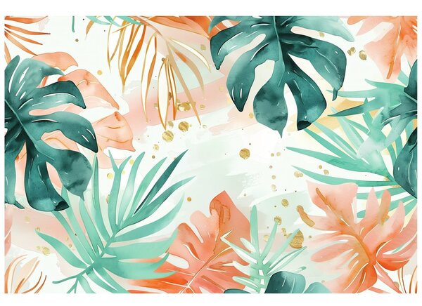 Carta da parati – Foglie tropicali verde-arancio
