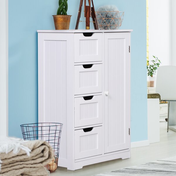 Kleankin Mobile Bagno Salvaspazio Slim con 4 Cassetti e 1Armadietto, Ripiano Regolabile e Anti-Ribaltamento in MDF Bianco 56x30x83cm |Aosom Italy