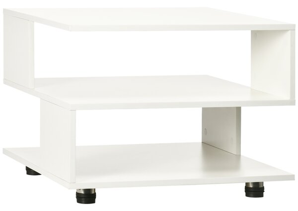 HOMCOM Tavolino da Caffè Asimmetrico in Legno con Ripiani e Piedini Regolabili, 60x60x45cm, Bianco