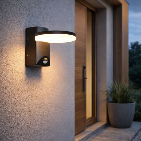 Lampada da parete per esterni nera con LED IP54 sensore di movimento - Esmee